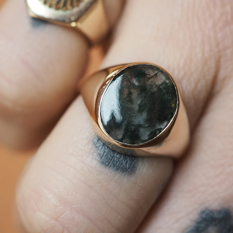 9ct Seaweed Agate Signet - Image 3