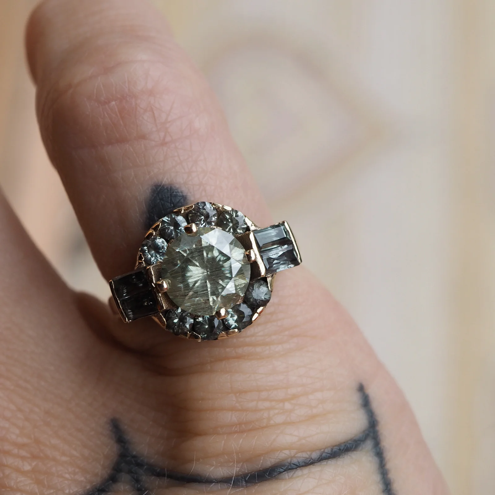 Pastel Teal Moissanite & Sapphire Ring - Image 4