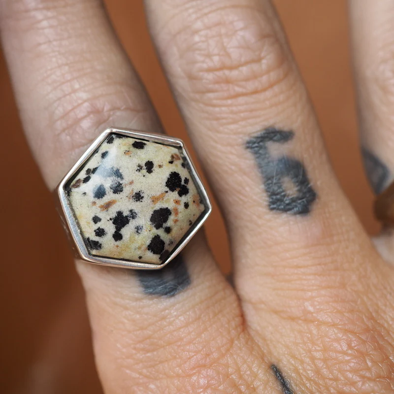 Dalmatian Jasper Hexagon Ring - Image 5