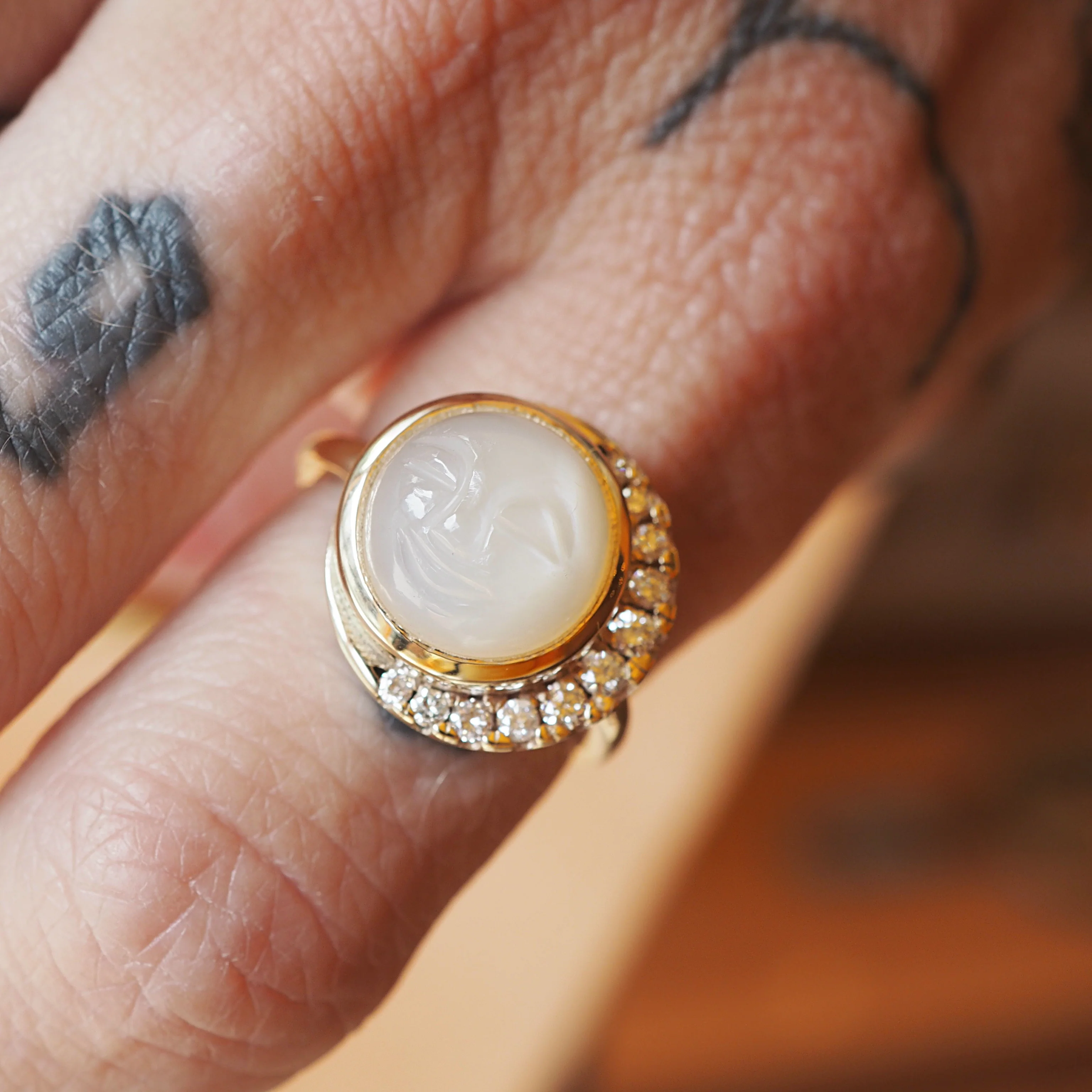 Diamond & Moonstone Moon Man Ring - Image 2