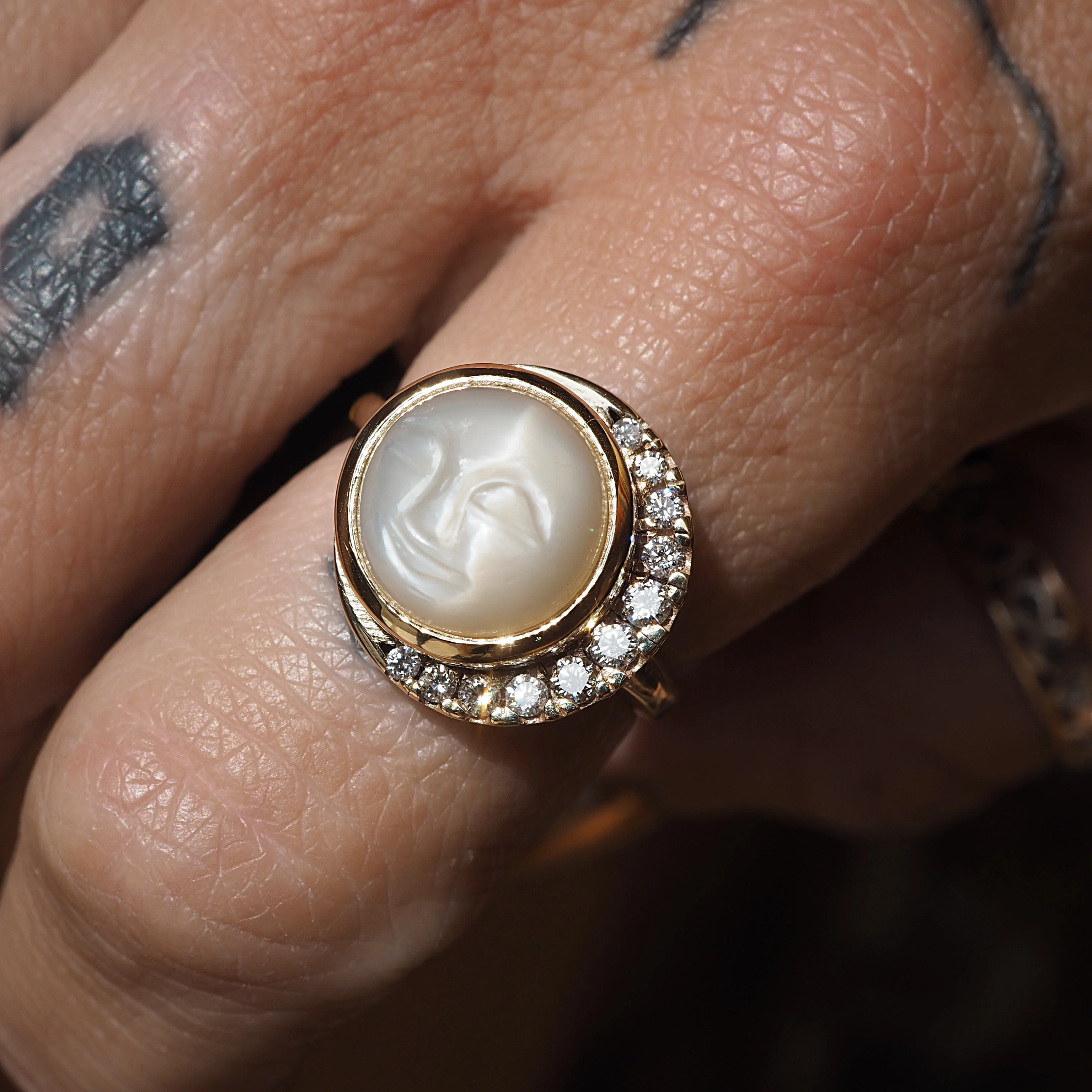Diamond & Moonstone Moon Man Ring - Image 3