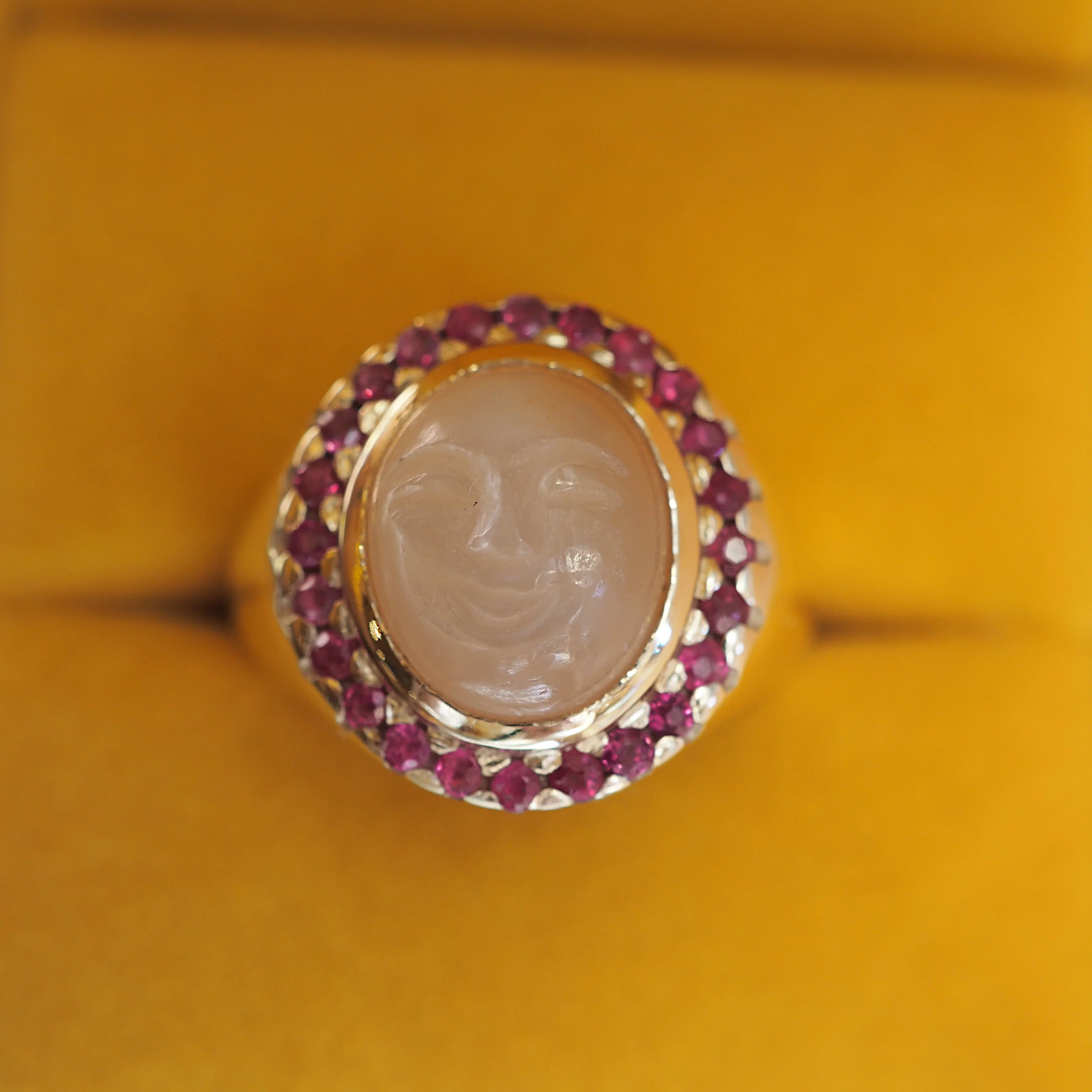 Peach Moonstone & Ruby Ring