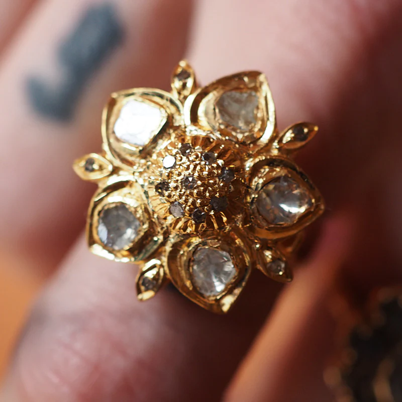 “Slice of life” Polki Diamond Flower Ring - Image 2