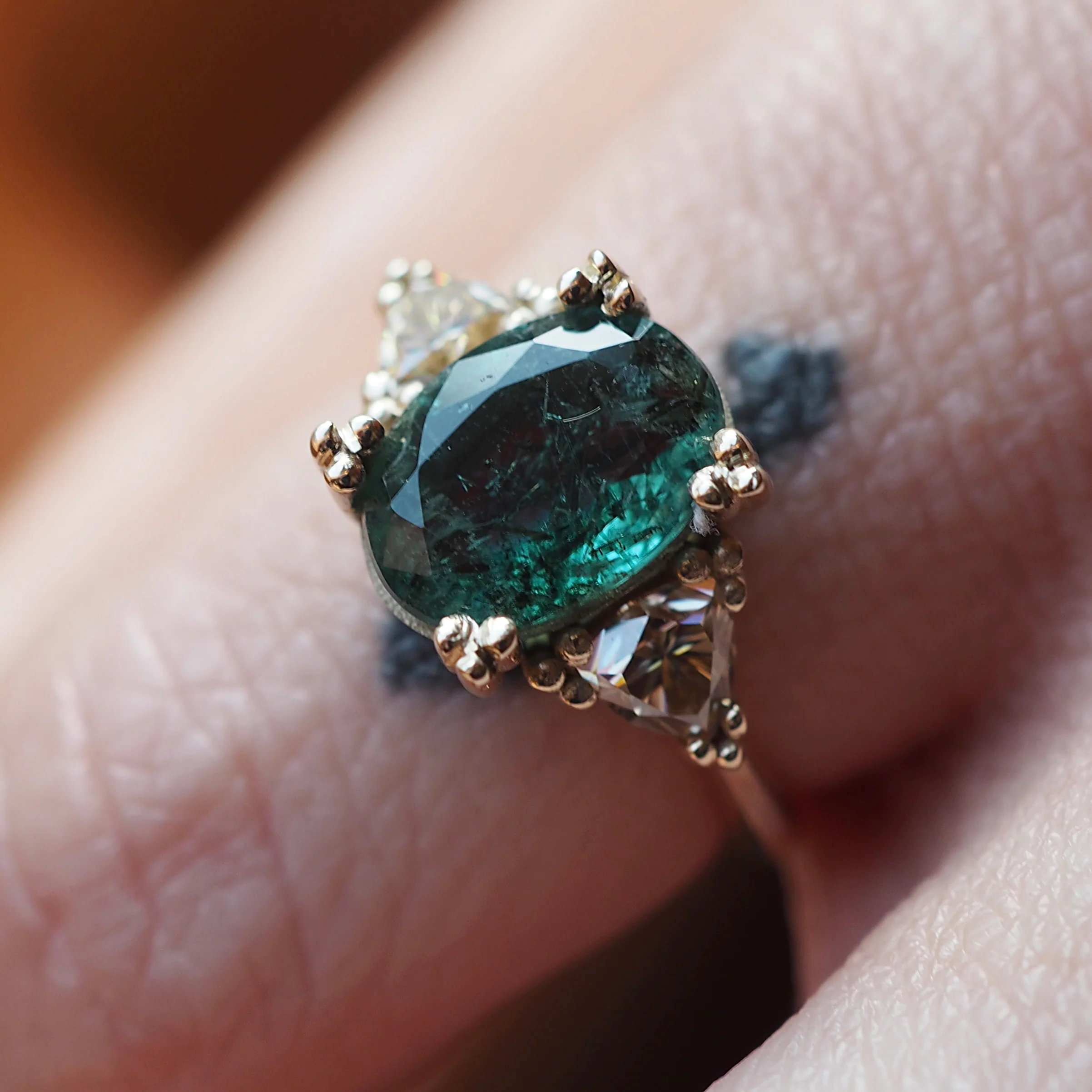 Seaweed Emerald and Moissanite Ring - Image 2