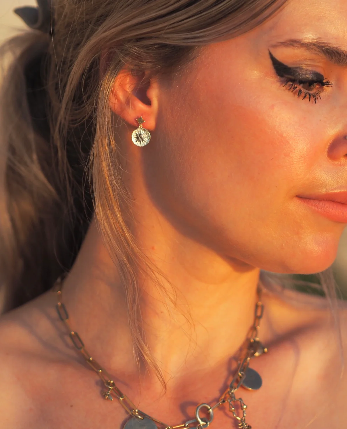 Sun & Moon Disc Drop Earrings - Image 2