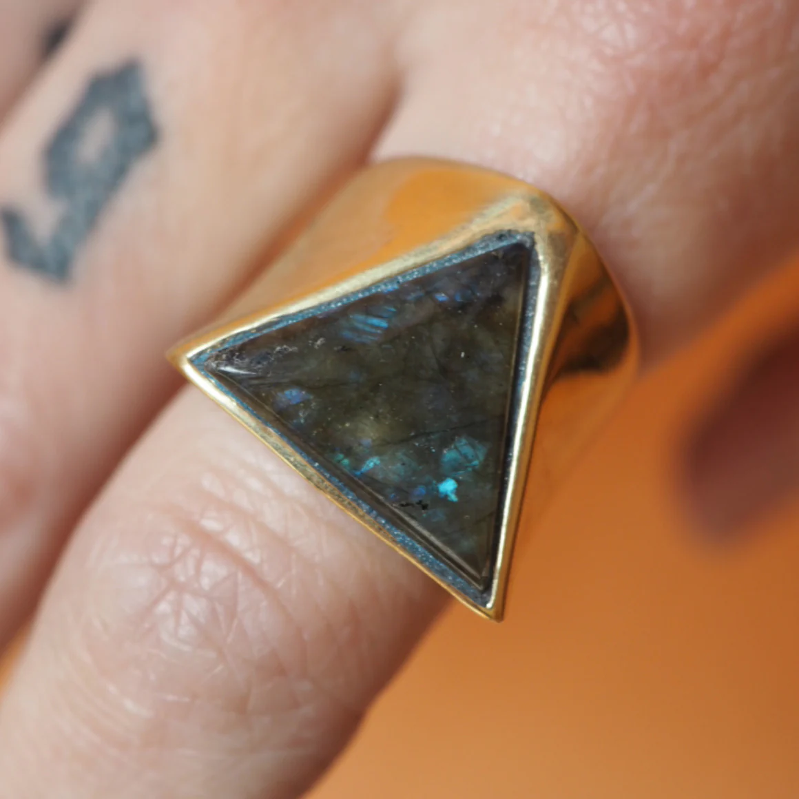 “Water at Midnight” Labradorite Triangle Signet - Image 3
