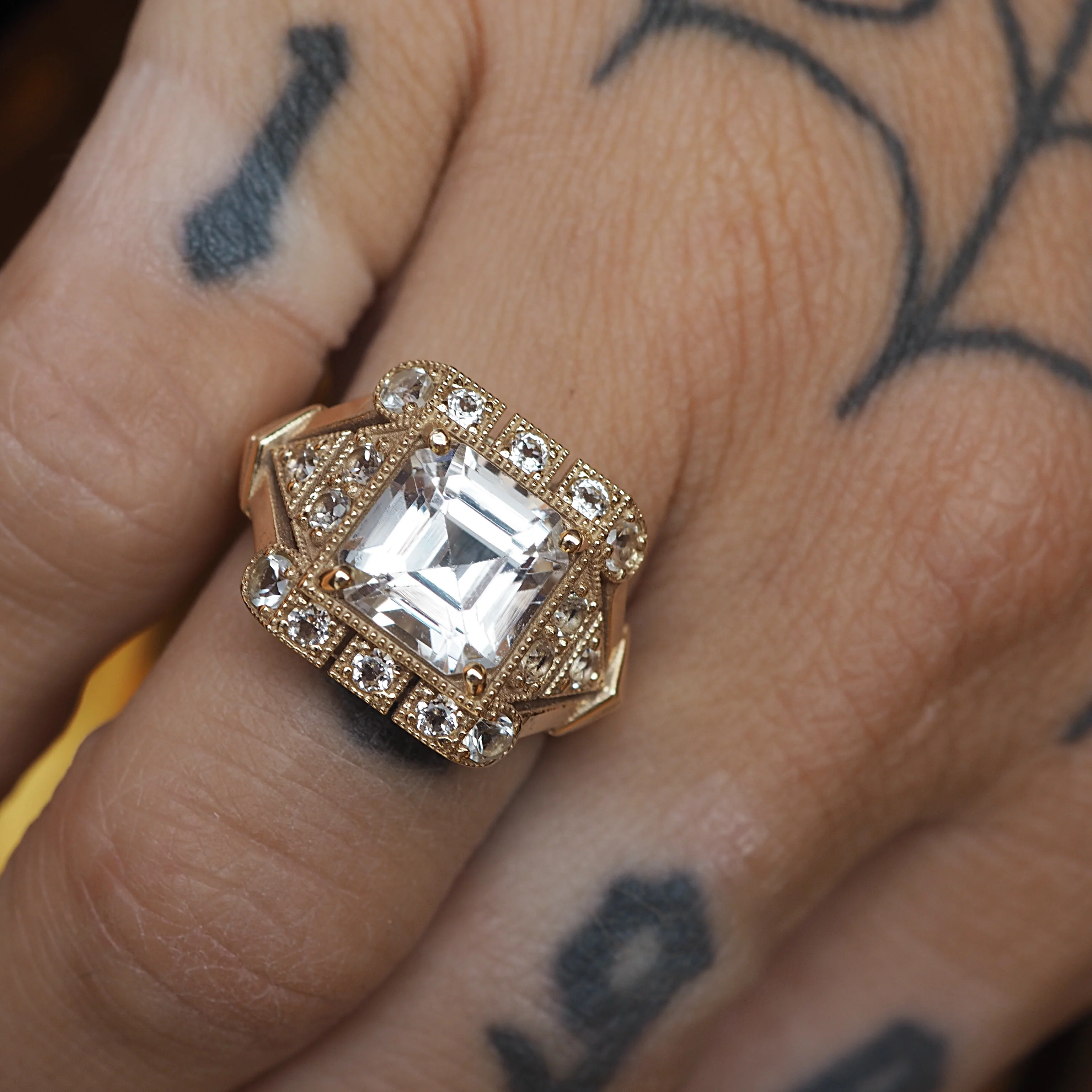 White Topaz Art Deco Ring - Image 4