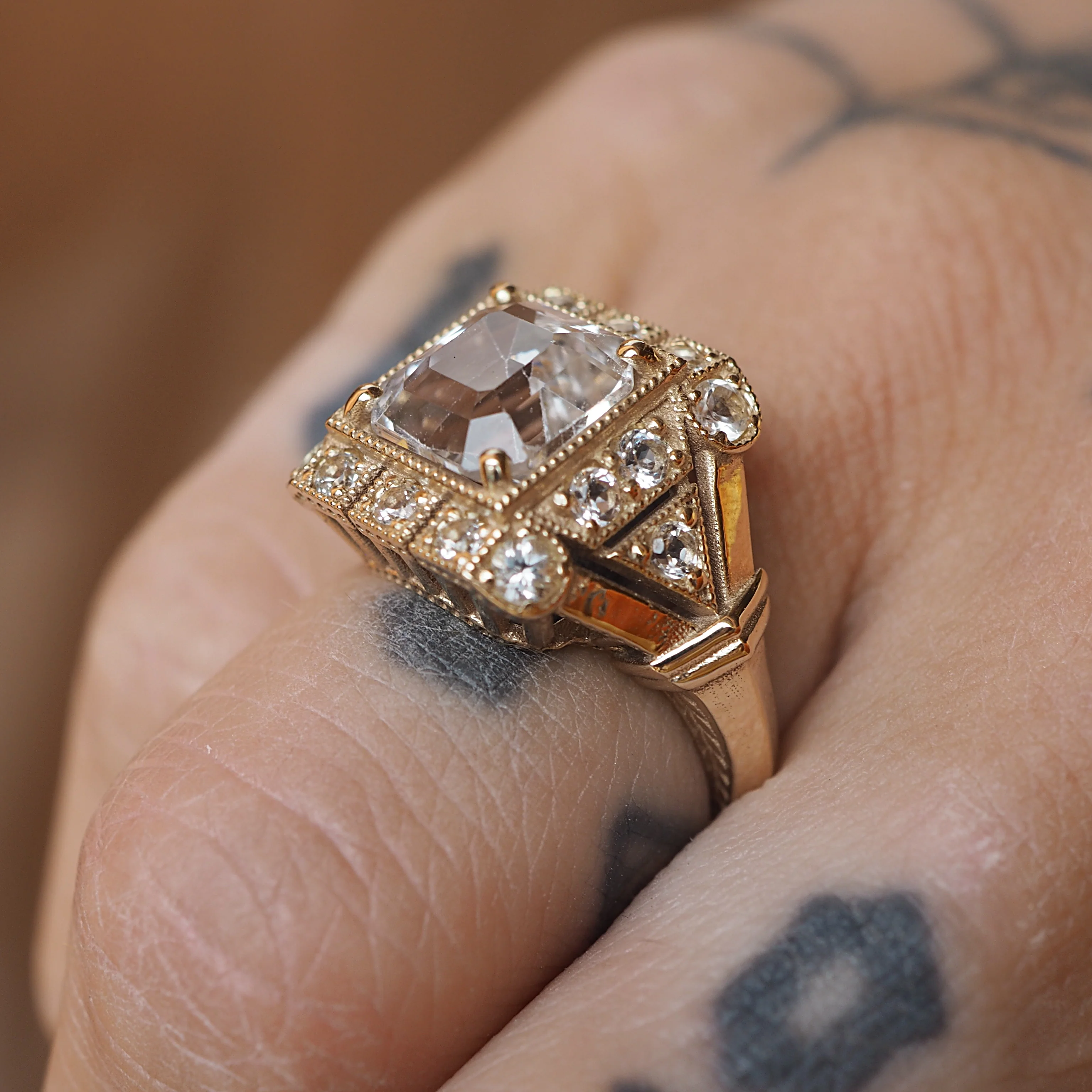 White Topaz Art Deco Ring - Image 6
