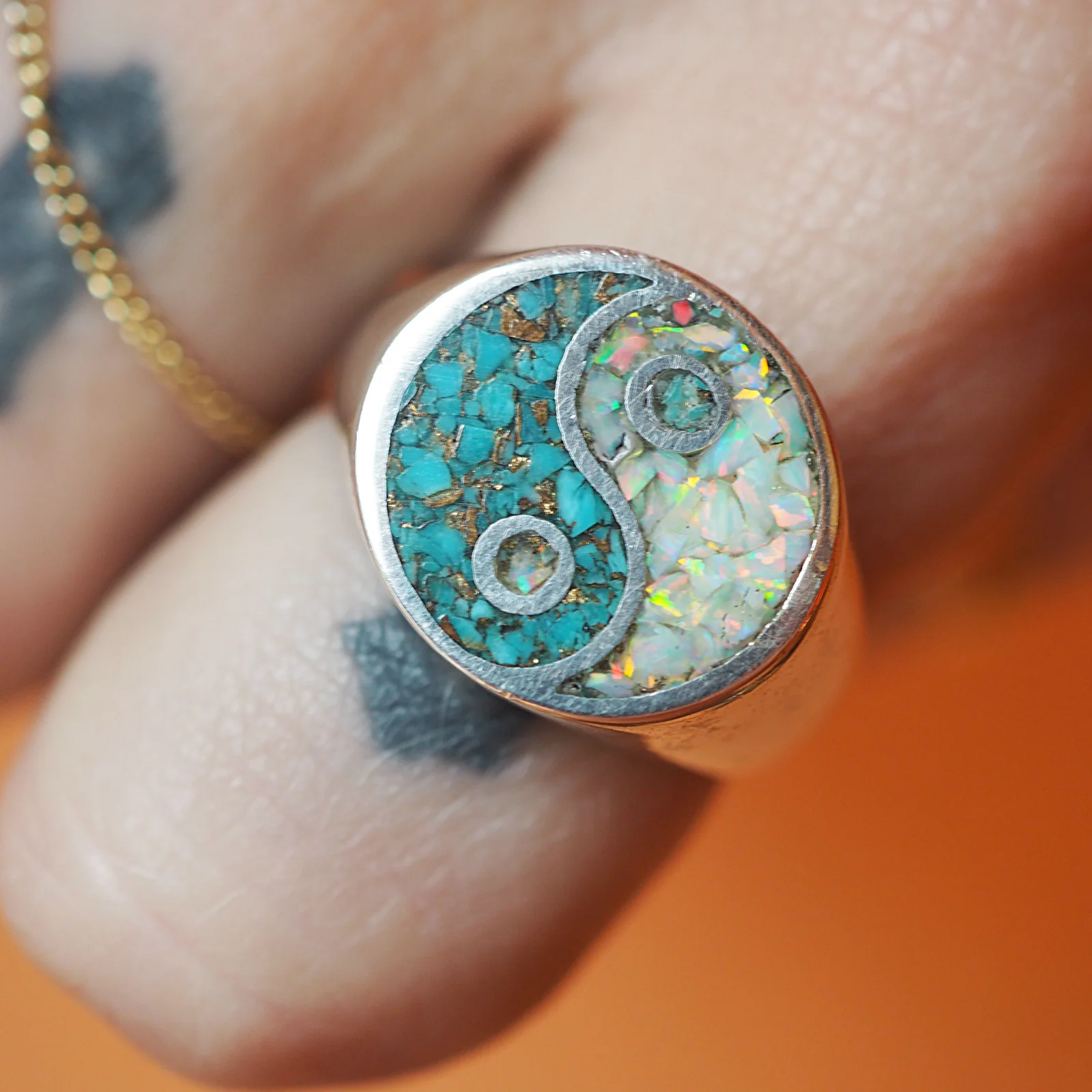 Yin Yang Opal & Turquoise Inlay Ring - Image 2